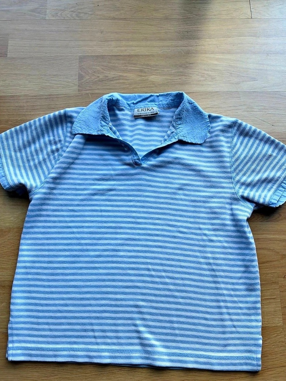 Erika Collection Striped Short Sleeve Polo in Blue & White